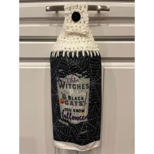 Crochet Top Kitchen Towel- Halloween when witches go riding